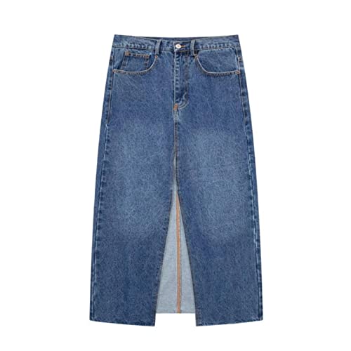 TOBILE Röcke Denim Lange Röcke für Frauen Blau Hohe Taille Röcke Frau Verblasster Schlitz Maxirock Frauen Frühling Knopf Rock Frau, Denim 10, 40 von TOBILE