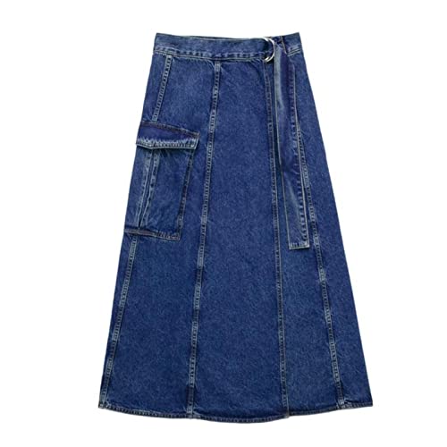 TOBILE Röcke Denim Lange Röcke für Frauen Blau Hohe Taille Röcke Frau Verblasster Schlitz Maxirock Frauen Frühling Knopf Rock Frau, Denim 2, 44 von TOBILE