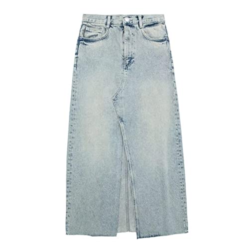 TOBILE Röcke Denim Lange Röcke für Frauen Blau Hohe Taille Röcke Frau Verblasster Schlitz Maxirock Frauen Frühling Knopf Rock Frau, Denim 4, 44 von TOBILE