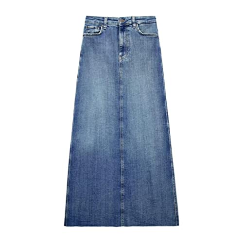 TOBILE Röcke Denim Lange Röcke für Frauen Blau Hohe Taille Röcke Frau Verblasster Schlitz Maxirock Frauen Frühling Knopf Rock Frau, Denim 5, 36 von TOBILE