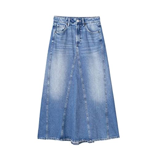 TOBILE Röcke Denim Lange Röcke für Frauen Blau Hohe Taille Röcke Frau Verblasster Schlitz Maxirock Frauen Frühling Knopf Rock Frau, Denim 6, 44 von TOBILE