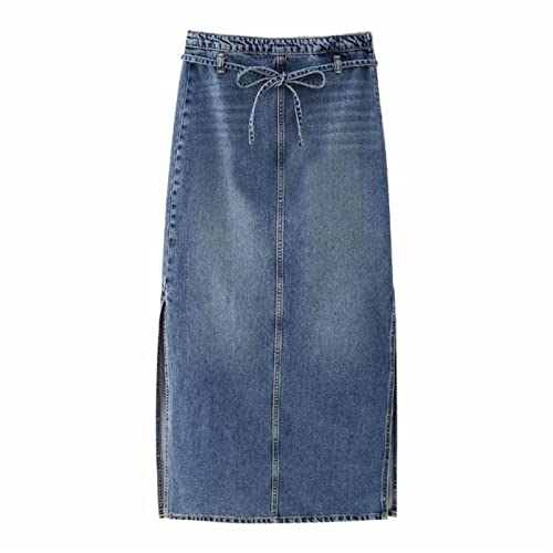 TOBILE Röcke Denim Lange Röcke für Frauen Blau Hohe Taille Röcke Frau Verblasster Schlitz Maxirock Frauen Frühling Knopf Rock Frau, Denim 7, 44 von TOBILE