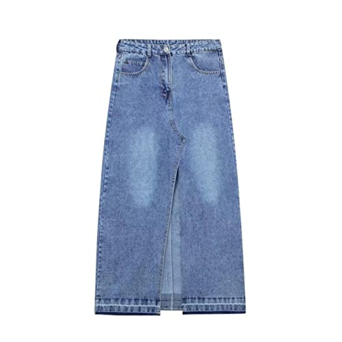 TOBILE Röcke Denim Lange Röcke für Frauen Blau Hohe Taille Röcke Frau Verblasster Schlitz Maxirock Frauen Frühling Knopf Rock Frau, Denim 8, 44 von TOBILE