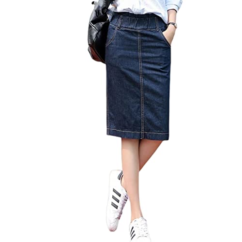 TOBILE Röcke Sommer Jeans Rock Frauen Studenten Mädchen Hohe Taille Denim Röcke Knielang Bleistiftrock, Blaue Röcke, 36 von TOBILE