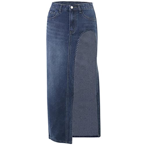 TOBILE Röcke vorne geteilter Jeansrock Damen Frühling hohe Taille gerade Röcke Damen Vintage verblasster Schlitz langer Rock Streewear, Farbe3, 40 von TOBILE