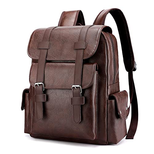 TOBILE Rucksack Herren Rucksack PU Leder Tasche Groß Laptop Rucksäcke Herren Schwarz Schultasche Für Teenager Jungen Braun-Dunkelbraun von TOBILE