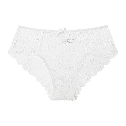 TOBILE Spitzenhöschen 1–3 Stück/Packung Damen Spitzenhöschen Unterwäsche Spitzenslips Transparent Blumenschleife Weiche Dessous - Weiß, L, 2 Stück von TOBILE