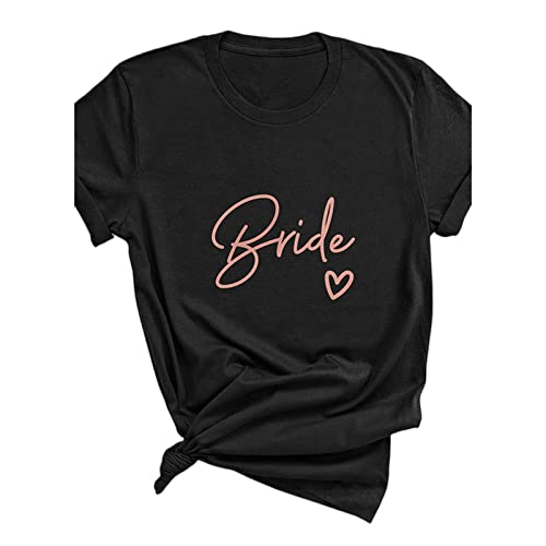 TOBILE Team Braut Frauen Team Braut Braut Squad T-Shirts Schwarz Party Bachelorette Party Weiß Mädchen Hochzeit Weibliche Tops T-Shirts von TOBILE