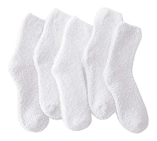 TOCONFFON Damen Kuschelige Flauschige Socken Weiche Plüsch Socken 5 Paar(Weiß) von TOCONFFON