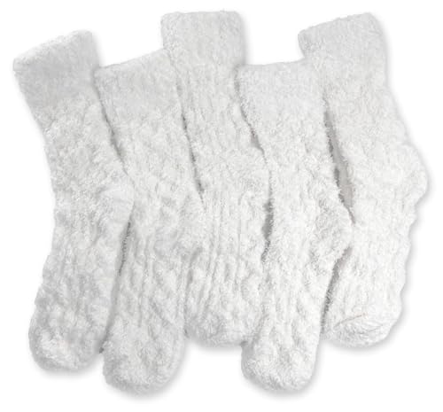 TOCONFFON Damen Kuschelige Flauschige Socken Weiche Socken Plüsch Socken 5 Paar(weiße Twist) von TOCONFFON