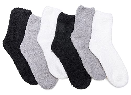 TOCONFFON Damen Kuschelige Flauschige Socken Weiche Plüsch Socken 6 Paar(2 Schwarz,2 Weiß,2 Grau) von TOCONFFON