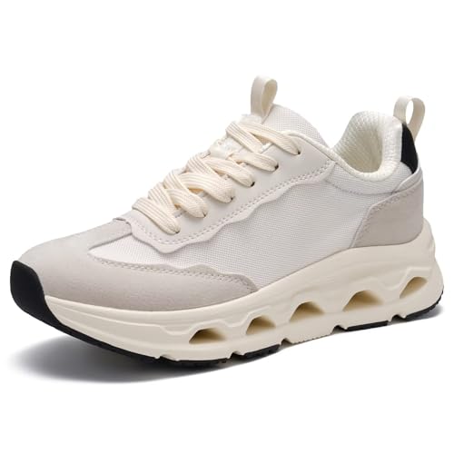 TODDLLUBY Damen Atmungsaktiv Laufschuhe Stoßdämpfende Anti-Rutsch Schnürschuhe für Sport, Weiss/opulenter Garten, 37.5 EU von TODDLLUBY
