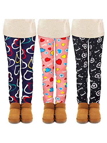 TODDOR 3 Pack Mädchen Fleece gefütterte Leggings Winter Warm Dick Bedruckte Hose Kleinkind Knöchel Länge Hose von TODDOR