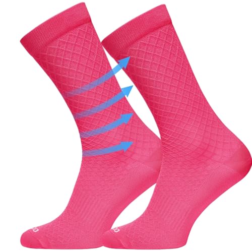 TODO Aero Fahrradsocken Damen Rosa Atmungsaktive Serpente Radsocken Aero. Elastisch Rennrad Socken Rosa (Serpente Fuchsie 39-42) von TODO