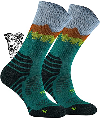 TODO BP Dünn Merino Wandersocken Kinder 55% Merinowolle Socken. Also TrekkingSocken für Damen, Herren Atmungsaktiv Funktionssocken Outdoor (Falcon Petrolio, 31-34) von TODO
