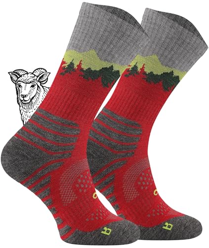 TODO BP LIGHT Dünn Merino Wandersocken für Herren, Damen,Trekking-Socken, Atmungsaktiv, 55% Merinowolle Blend Funktionssocken, Outdoor (Falcon Raspberry, 43-46) von TODO