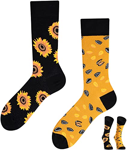 TODO Colours Lustige Socken mit Motiv - Mehrfarbige, Bunte, Verrückte für Herren und Damen (35-38, Sonnenblumen Socken) von TODO