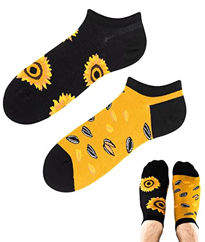 TODO Colours Lustige Sneaker Socken damen un Herren mit Motiv - Sonnenblumen LOW (Sonnenblumen Low, 39-42, numeric_39) von TODO