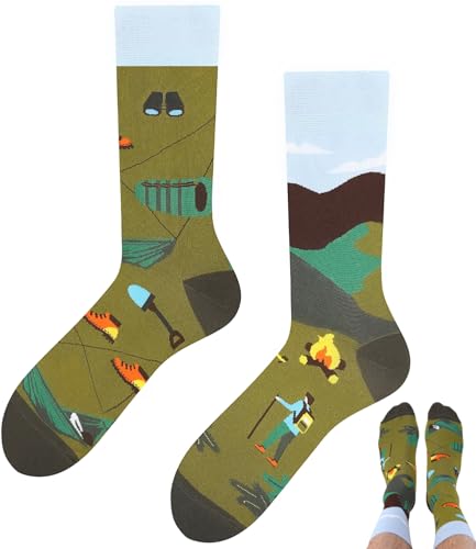 TODO Colours Lustige Socken Damen Berge Camping, Wandern Socken mit Camping Motiv Lustig (39-42, Mountain Camp) von TODO
