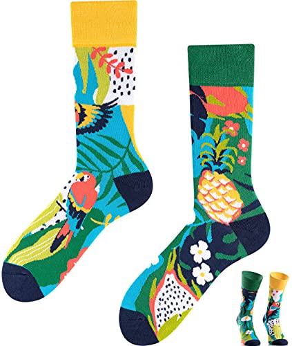TODO Colours Lustige Socken mit Motiv - Mehrfarbige, Bunte, Verrückte für Herren und Damen (35-38, Ananas – Papagei) von TODO