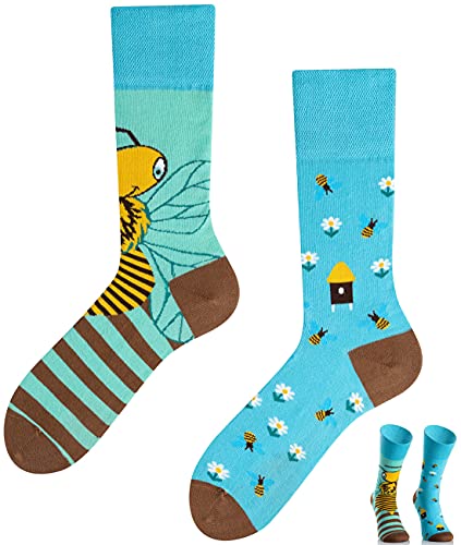 TODO Colours Lustige Socken mit Motiv - Mehrfarbige, Bunte, Verrückte für Herren und Damen (43-46, Bienen auf Wiese) von TODO