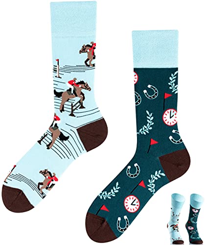 TODO Colours Lustige Socken mit Motiv - Mehrfarbige, Bunte, Verrückte für Herren und Damen (35-38, Glücks Socken mit Pferde) von TODO