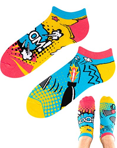 TODO Colours Motiv Sneaker-Socken Blitz Explosion LOW Lustige Bombe Boom socken Damen und Herren, mehrfarbige, verrückte, bunte Knöchelsocken (Bombe Boom Low, 43-46) von TODO