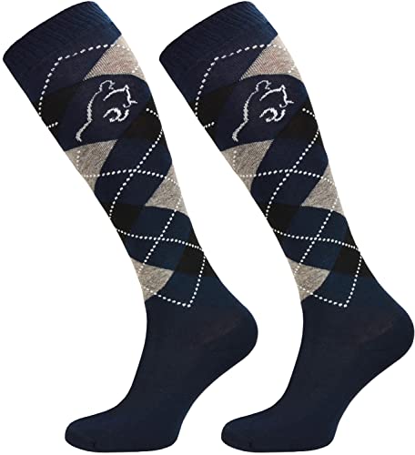 TODO Comodo Karierte Reitsocken STPDJ | Reitstrümpfe Reiter Kniestrümpfe | Baumwolle Socken Damen Herren Kinder (STPDJ - RS15, 31-34) von TODO