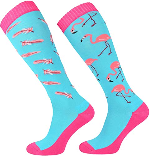 TODO Comodo Reitsocken Bunt mit Motiv STJBW | Baumwolle Reitstrümpfe Reiter Kniestrümpfe für Damen Mädchen Kinder (STJBW 03 - Flamingo Blue, 31-34) von TODO