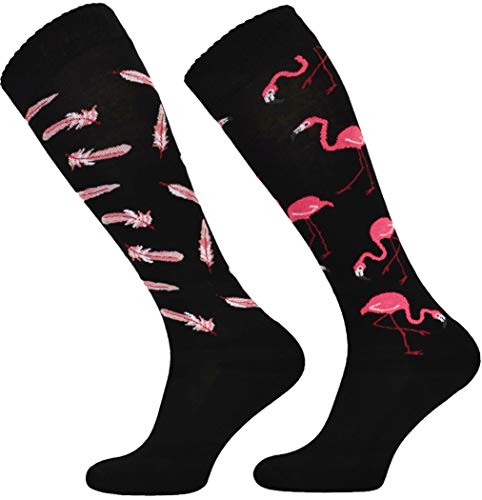 TODO Comodo Reitsocken Bunt mit Motiv STJBW | Baumwolle Reitstrümpfe Reiter Kniestrümpfe für Damen Mädchen Kinder (STJBW 04 - Flamingo Lover, 35-38) von TODO