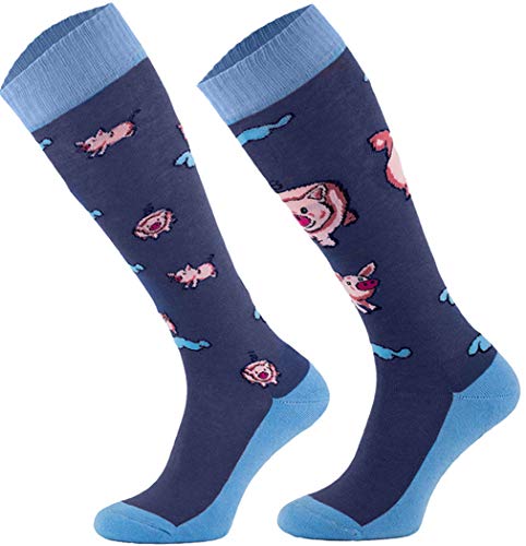 TODO Comodo Reitsocken Bunt mit Motiv STJBW | Baumwolle Reitstrümpfe Reiter Kniestrümpfe für Damen Mädchen Kinder (STJBW 12 - Little Piggy, 31-34) von TODO