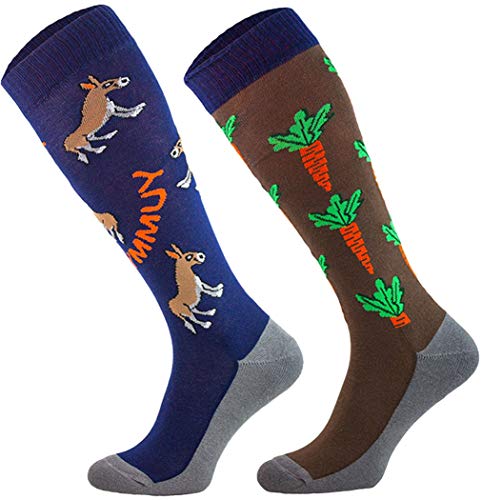 TODO Comodo Reitsocken Bunt mit Motiv STJBW | Baumwolle Reitstrümpfe Reiter Kniestrümpfe für Damen Mädchen Kinder (STJBW 18 - Donkey Carrots, 35-38) von TODO