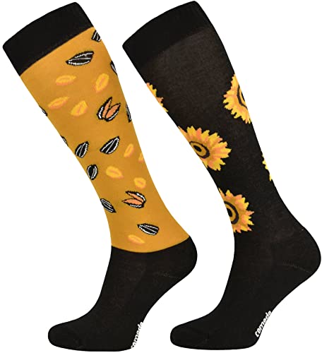 TODO Comodo Reitsocken Bunt mit Motiv STJBW | Baumwolle Reitstrümpfe Reiter Kniestrümpfe für Damen Mädchen Kinder (STJBW 21 - Sonnenblumen, 35-38) von TODO