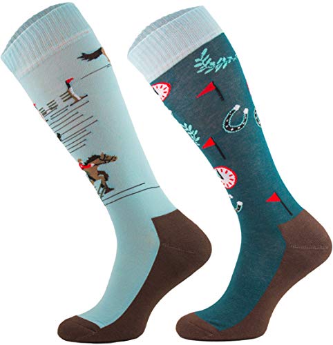 TODO Comodo Reitsocken Bunt mit Motiv STJBW | Baumwolle Reitstrümpfe Reiter Kniestrümpfe für Damen Mädchen Kinder (STJBW 23 - Lucky Horse, 31-34) von TODO