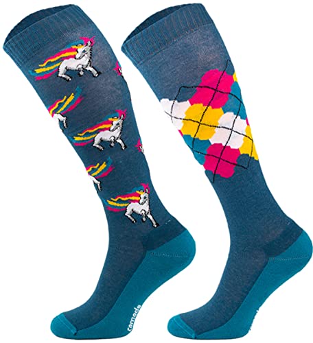 TODO Comodo Reitsocken Bunt mit Motiv STJBW | Baumwolle Reitstrümpfe Reiter Kniestrümpfe für Damen Mädchen Kinder (STJBW 41 - Colorful Unicorns, 31-34) von TODO