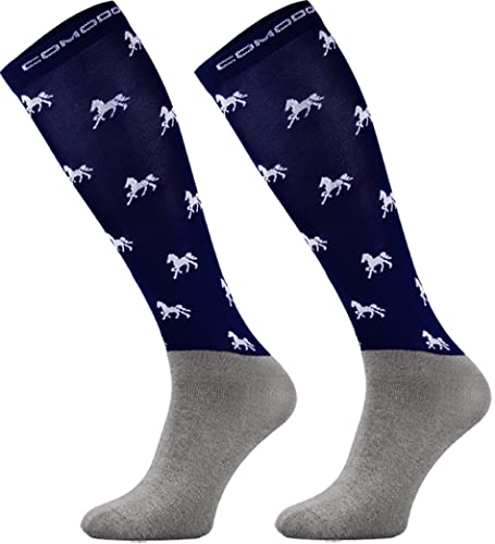 TODO Comodo Reitsocken Modern STPJM | Dünn Atmungsaktiv Reitstrümpfe Damen Herren Kinder Reiter Kniestrümpfe (STPJM - HORSES 03, 31-34) von TODO