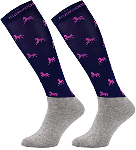 TODO Comodo Reitsocken Modern STPJM | Dünn Atmungsaktiv Reitstrümpfe Damen Herren Kinder Reiter Kniestrümpfe (STPJM - HORSES 04, 31-34) von TODO