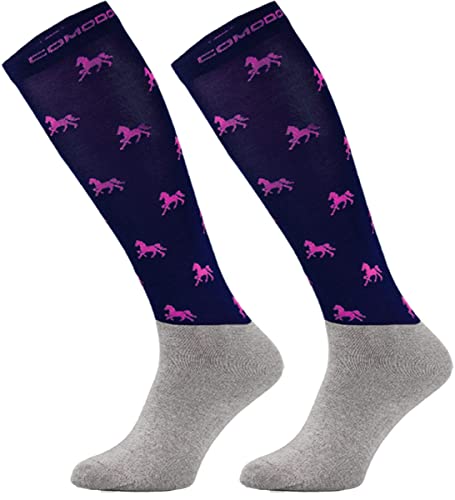 TODO Comodo Reitsocken Modern STPJM | Dünn Atmungsaktiv Reitstrümpfe Damen Herren Kinder Reiter Kniestrümpfe (STPJM - HORSES 04, 35-38) von TODO