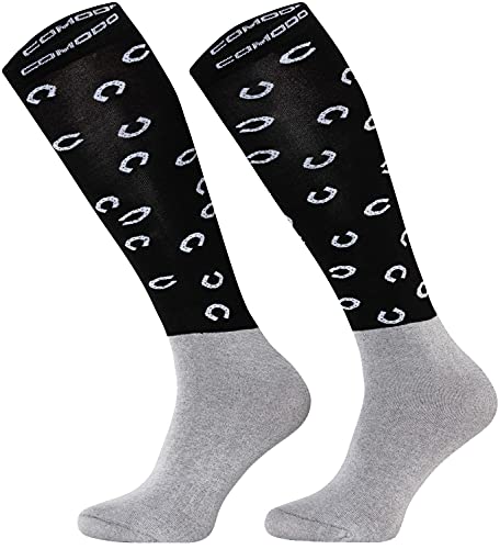 TODO Comodo Reitsocken Modern STPJM | Dünn Atmungsaktiv Reitstrümpfe Damen Herren Kinder Reiter Kniestrümpfe (STPJM - HORSESHOE 01, 35-38) von TODO