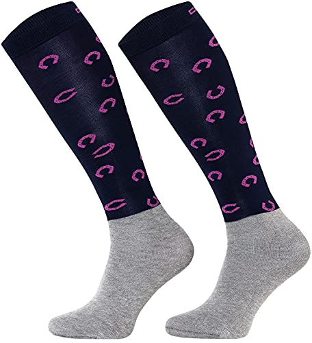 TODO Comodo Reitsocken Modern STPJM | Dünn Atmungsaktiv Reitstrümpfe Damen Herren Kinder Reiter Kniestrümpfe (STPJM - HORSESHOE 04, 31-34) von TODO