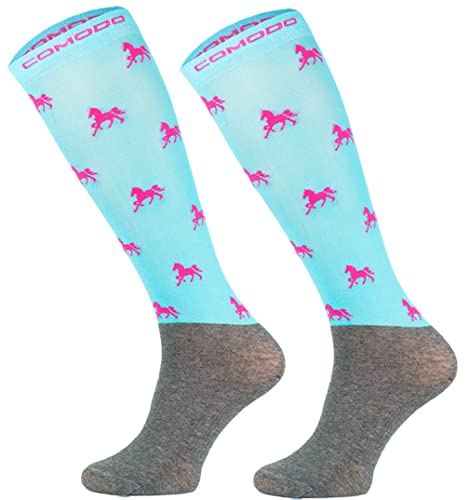 TODO Comodo Reitsocken Modern STPJM | Dünn Atmungsaktiv Reitstrümpfe Damen Herren Kinder Reiter Kniestrümpfe (STPJM - Horses 06, 31-34) von TODO