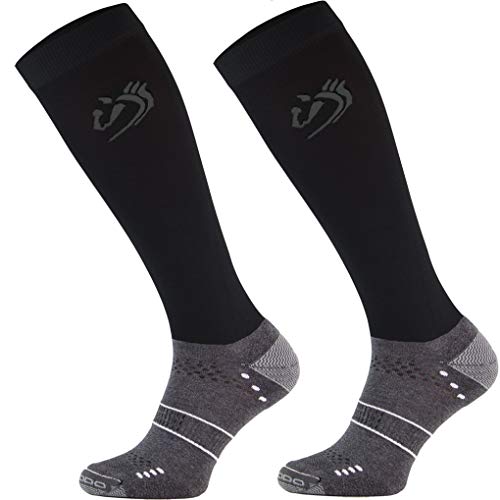 TODO Comodo Reitsocken STJMT | Reitstrümpfe Reiter Kniestrümpfe | Atmungsaktive Socken | Reitbekleidung bequem und stilvoll (STJMT 17 - Black Horse, 31-34) von TODO