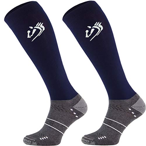 TODO Comodo Reitsocken STJMT | Reitstrümpfe Reiter Kniestrümpfe | Atmungsaktive Socken | Reitbekleidung bequem und stilvoll (STJMT 18 - Navy Horse, 35-38) von TODO