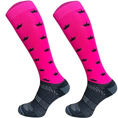 TODO Comodo Reitsocken STJMT | Reitstrümpfe Reiter Kniestrümpfe | Atmungsaktive Socken | Reitbekleidung bequem und stilvoll (STJMT 22 - Pink Crown, 35-38) von TODO