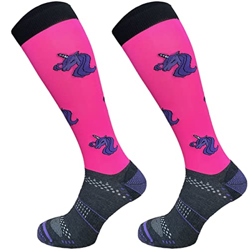 TODO Comodo Reitsocken STJMT | Reitstrümpfe Reiter Kniestrümpfe | Atmungsaktive Socken | Reitbekleidung bequem und stilvoll (STJMT 28 - Pink Unicorn, 35-38) von TODO