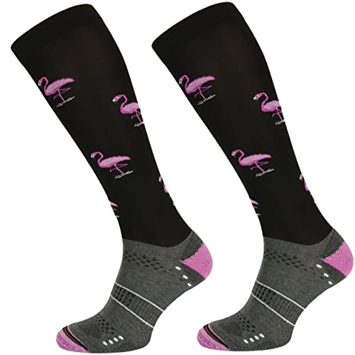 TODO Comodo Reitsocken STJMT | Reitstrümpfe Reiter Kniestrümpfe | Atmungsaktive Socken | Reitbekleidung bequem und stilvoll (STJMT 29 - Black Flamingo, 31-34) von TODO