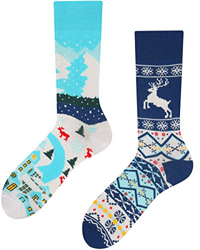 TODO Lustige Socken Damen und Herren, Coole Socken mit Motiv - Bunte, Mehrfarbige, Verrückte (35-38, Land of Snow) von TODO