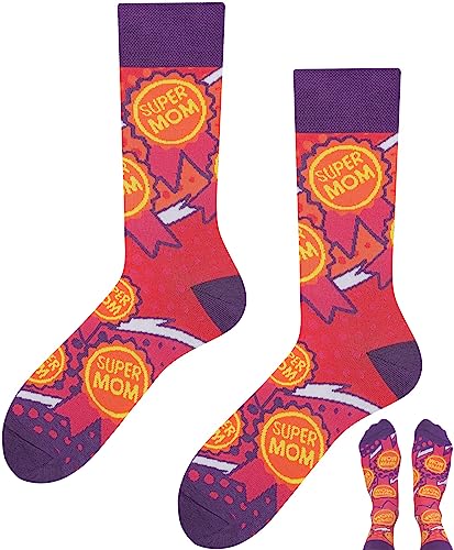TODO Lustige Socken Damen und Herren, Coole Socken mit Motiv - Bunte, Mehrfarbige, Verrückte (35-38, Super Mom) von TODO