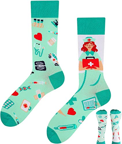 TODO Lustige Socken Damen und Herren, Coole Socken mit Motiv - Bunte, Mehrfarbige, Verrückte (39-42, Krankenschwester) von TODO