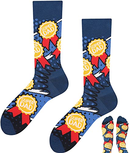 TODO Lustige Socken Damen und Herren, Coole Socken mit Motiv - Bunte, Mehrfarbige, Verrückte (39-42, Super Dad) von TODO